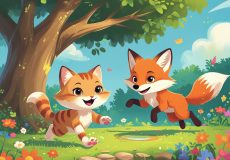 The Little Cat and the Playful Fox's Friendship